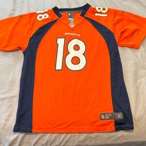 Nike Orange and Navy Broncos #18 Kids Football Jersey